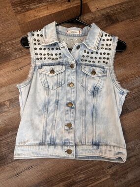 pistola Light Blue Denim Vest with Silver Studs